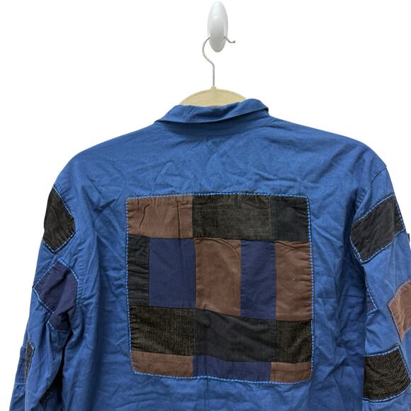 Urban Outfitters Mens Button Up Shirt Blue Patchwork Long Sleeve Size Medium - Picture 6 of 9